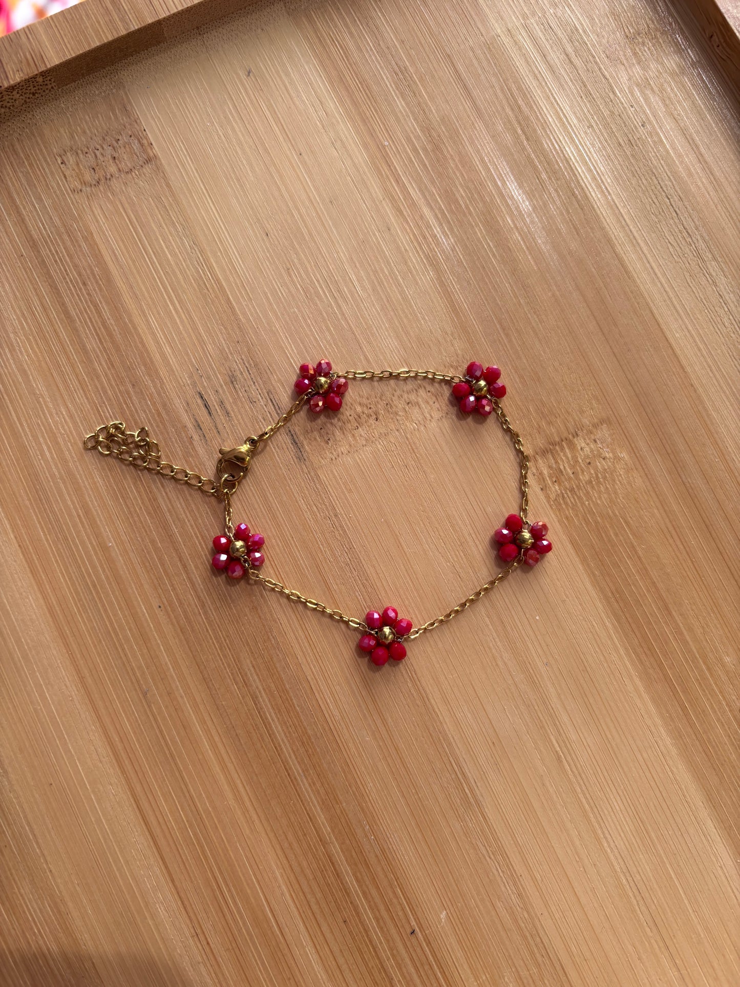 Bracelet paquerettes rouge | Théia Bijoux