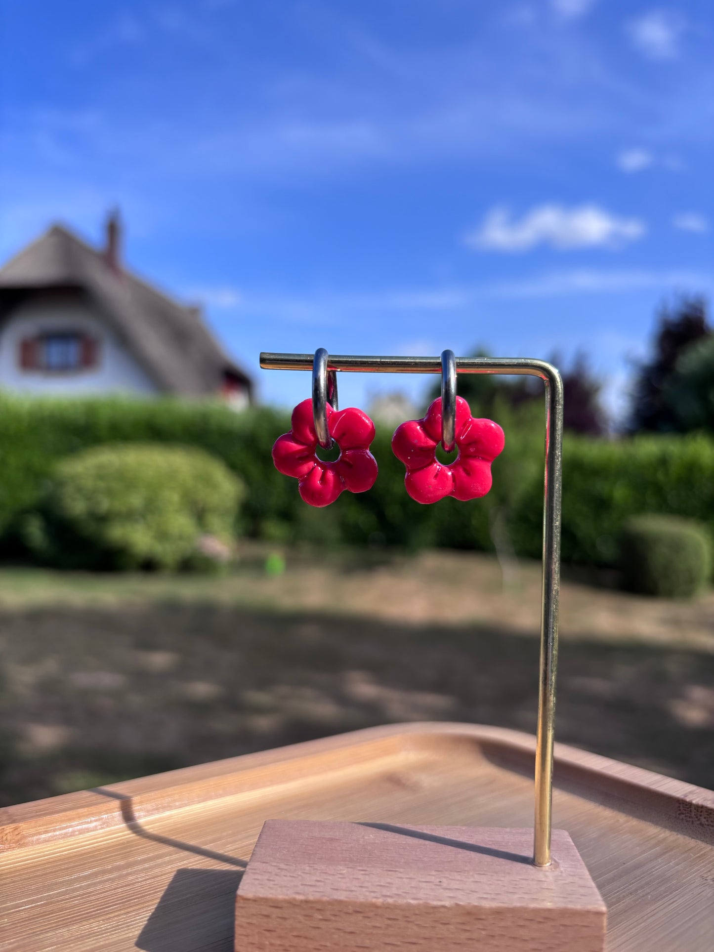 Créoles Capucine framboise | Théia Bijoux