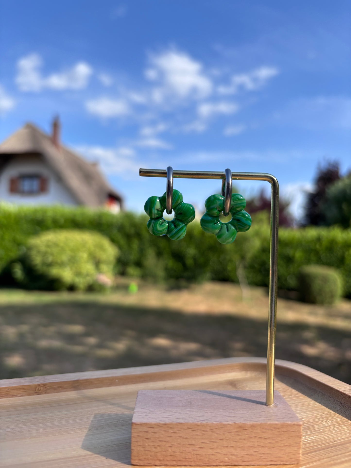 Créoles Capucine marbre vert | Théia Bijoux