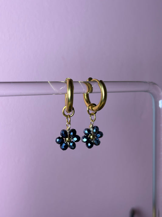 Boucles d'oreilles pâquerette anthracite | Théia Bijoux