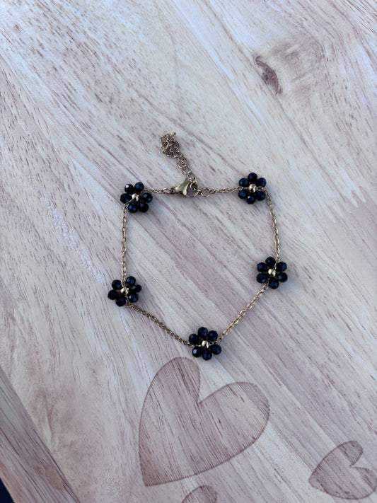 Bracelet paquerettes noire | Théia Bijoux