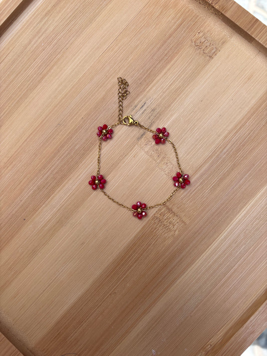 Bracelet paquerettes rouge | Théia Bijoux