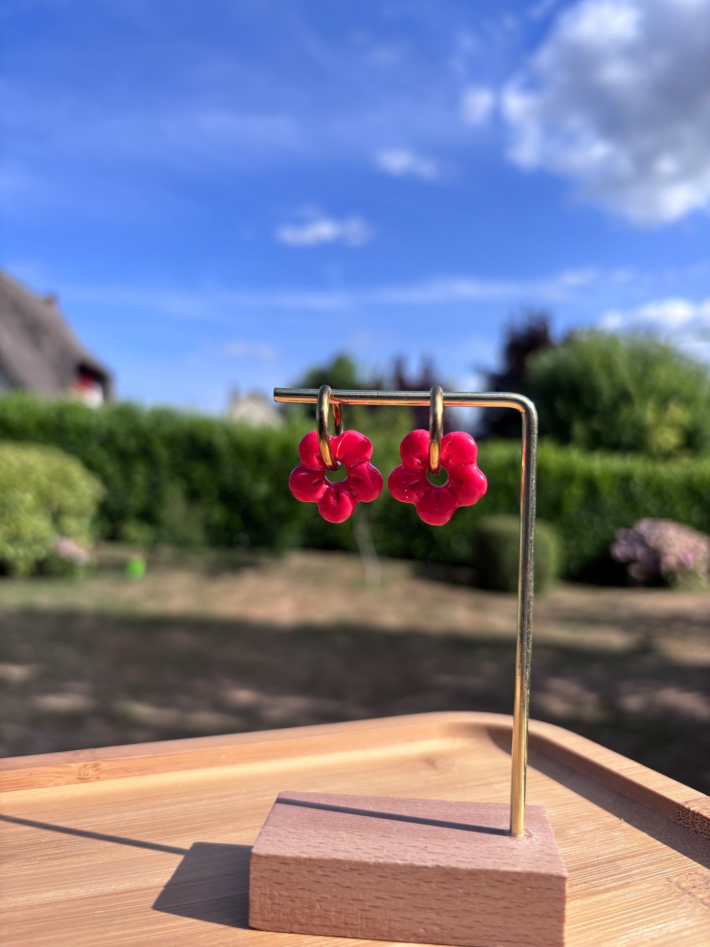Créoles Capucine framboise | Théia Bijoux