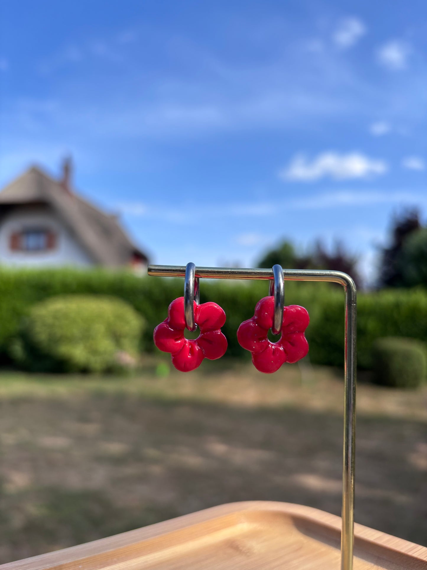 Créoles Capucine framboise | Théia Bijoux