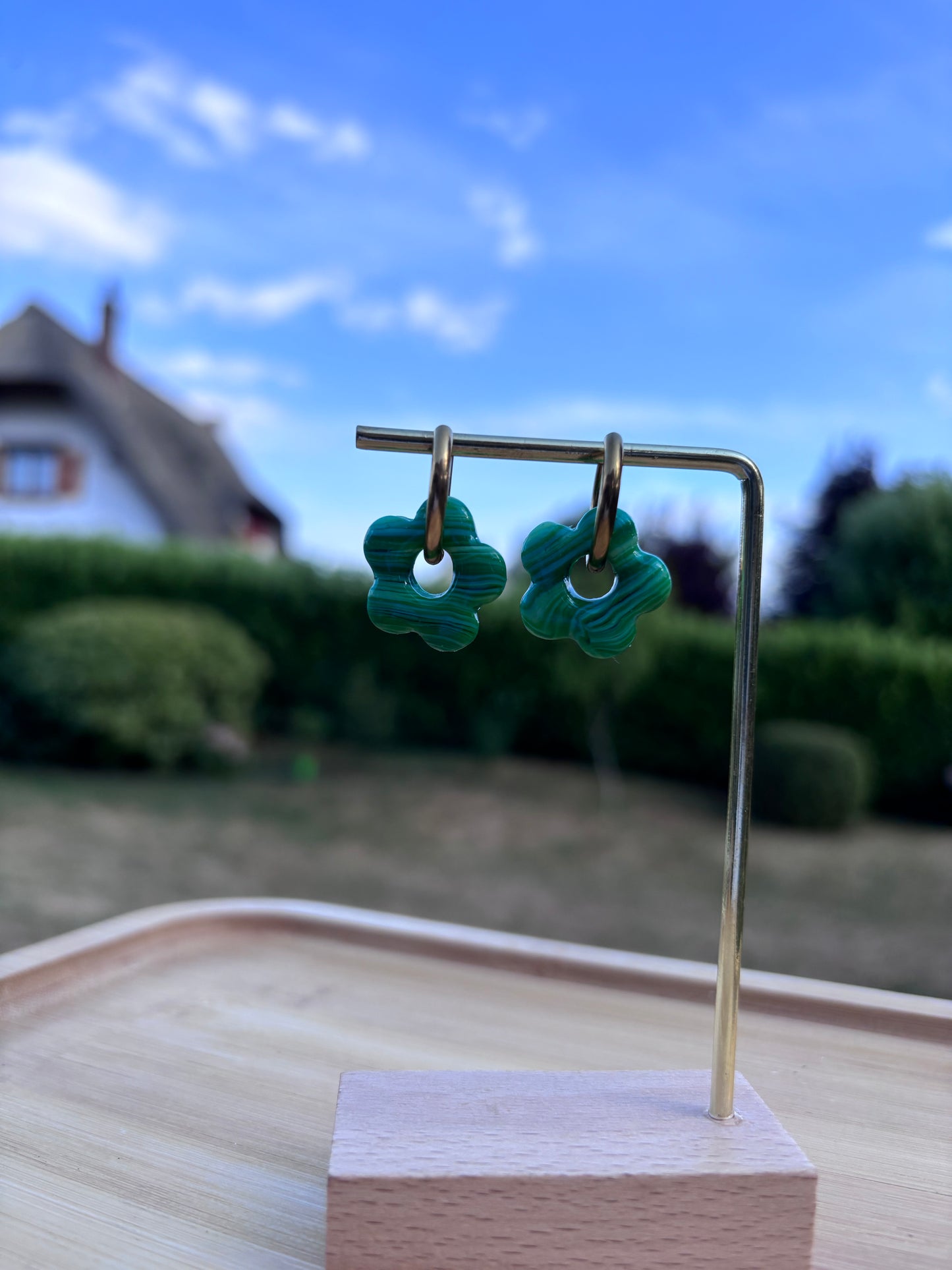 Créoles Margarita marbre vert | Théia Bijoux