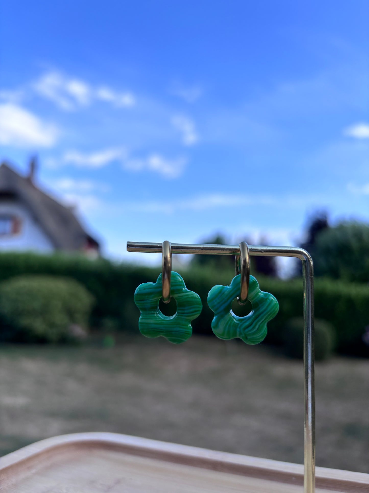 Créoles Margarita marbre vert | Théia Bijoux