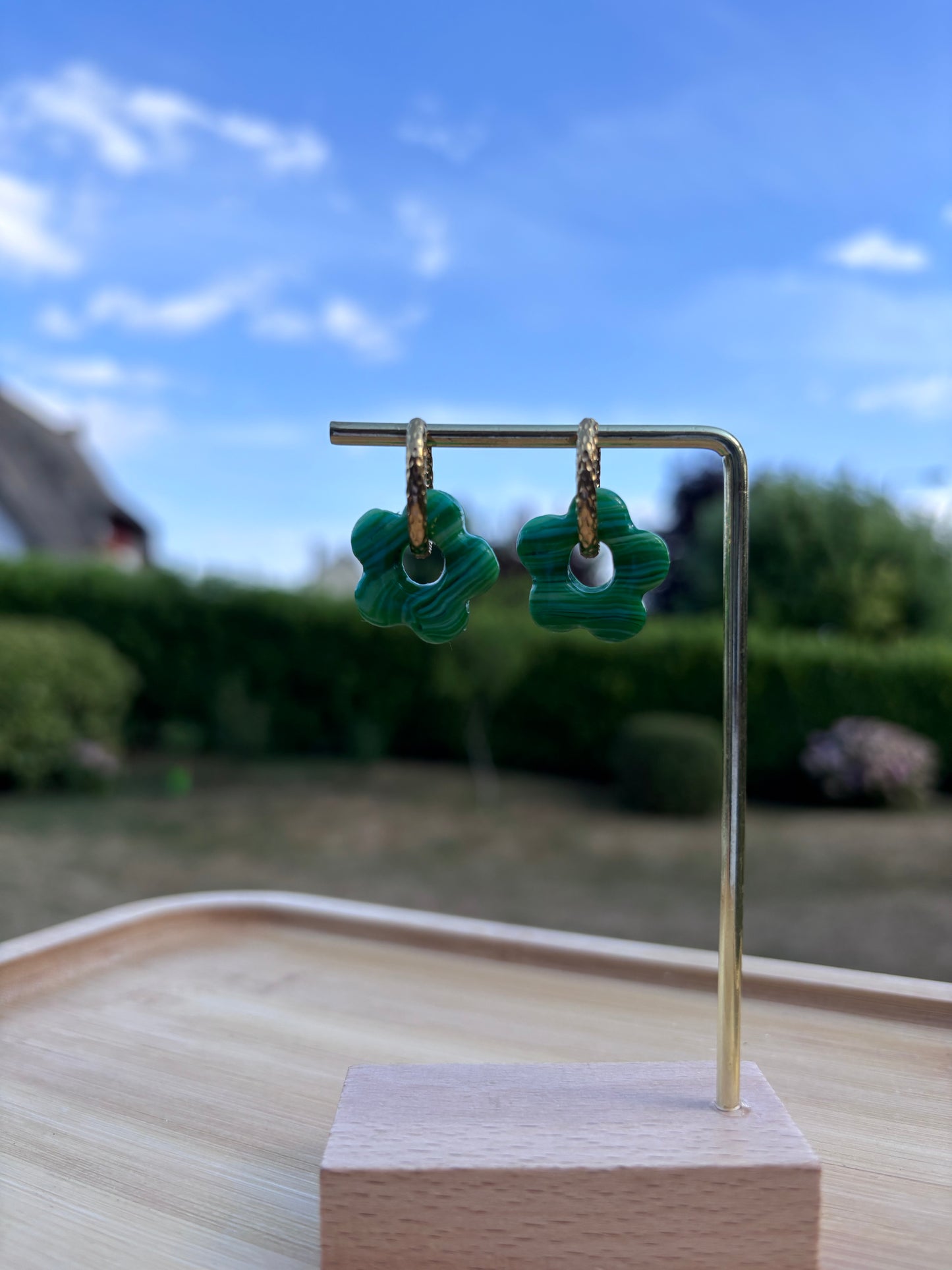 Créoles Margarita marbre vert | Théia Bijoux