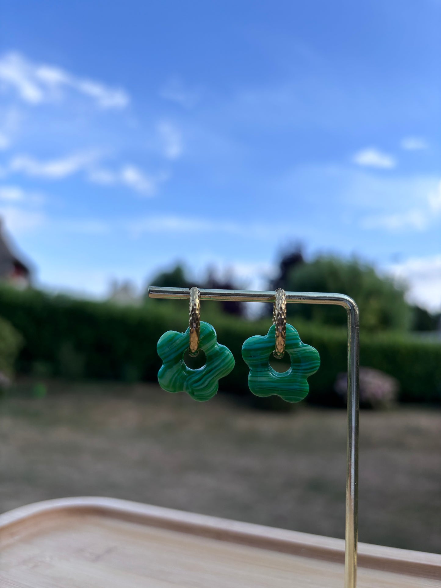 Créoles Margarita marbre vert | Théia Bijoux