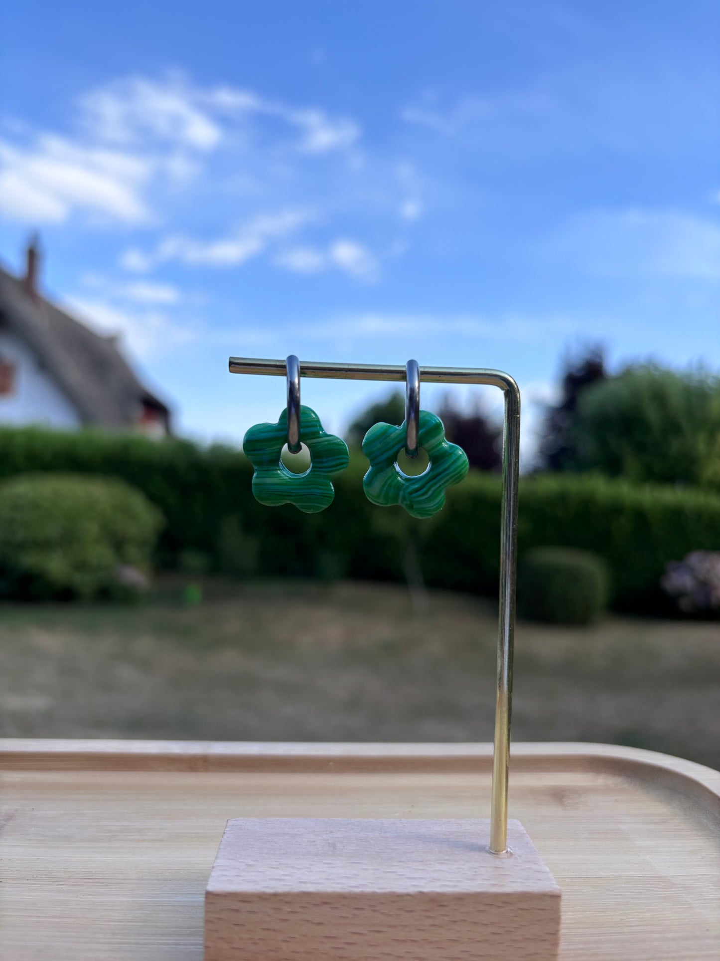Créoles Margarita marbre vert | Théia Bijoux