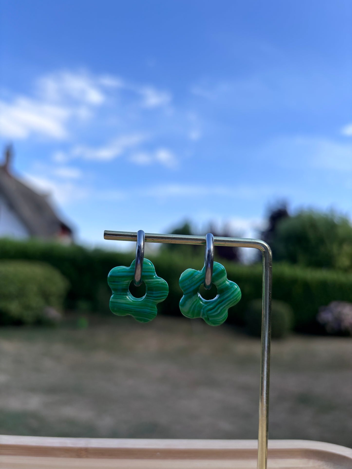 Créoles Margarita marbre vert | Théia Bijoux