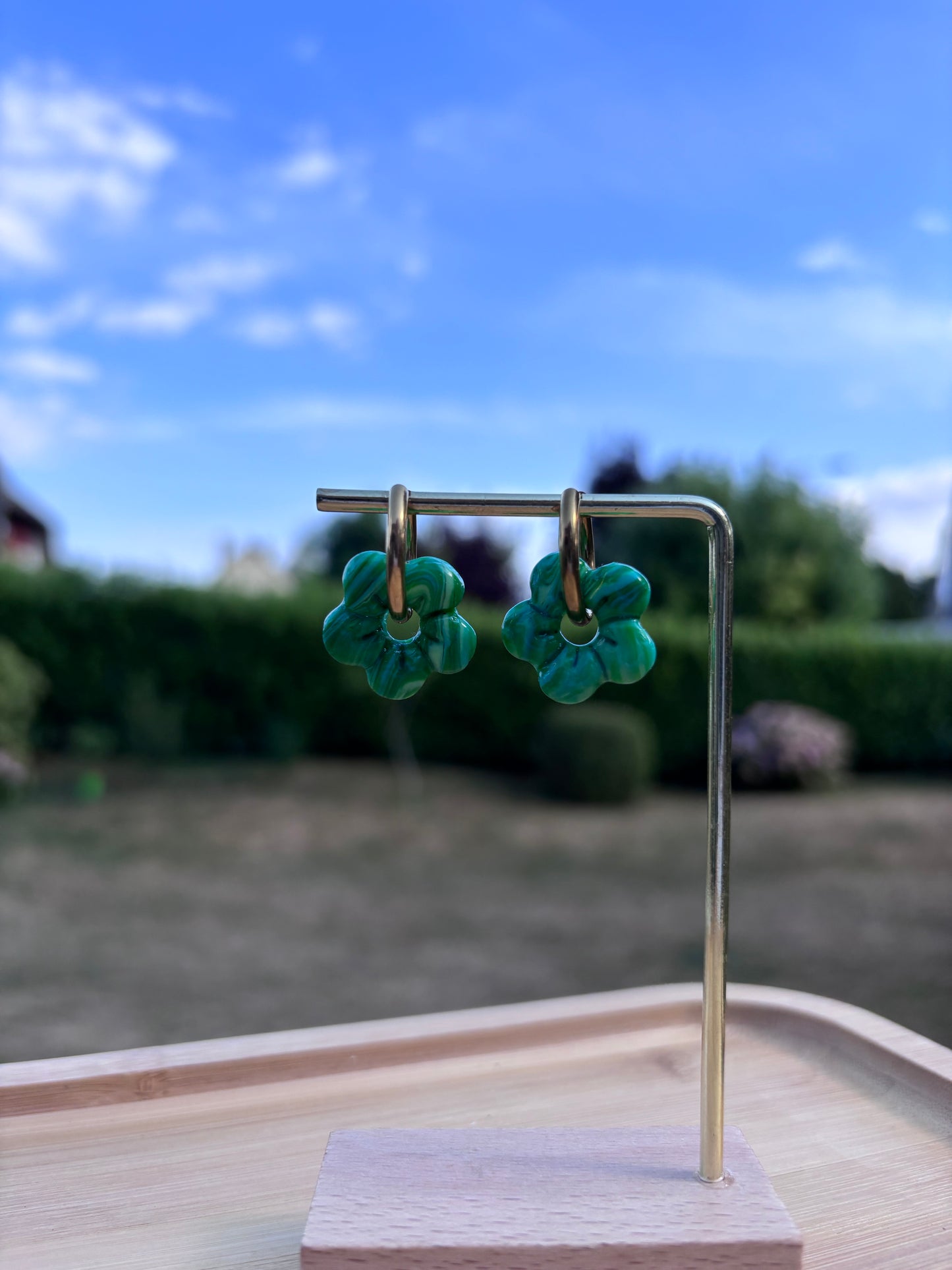 Créoles Capucine marbre vert | Théia Bijoux