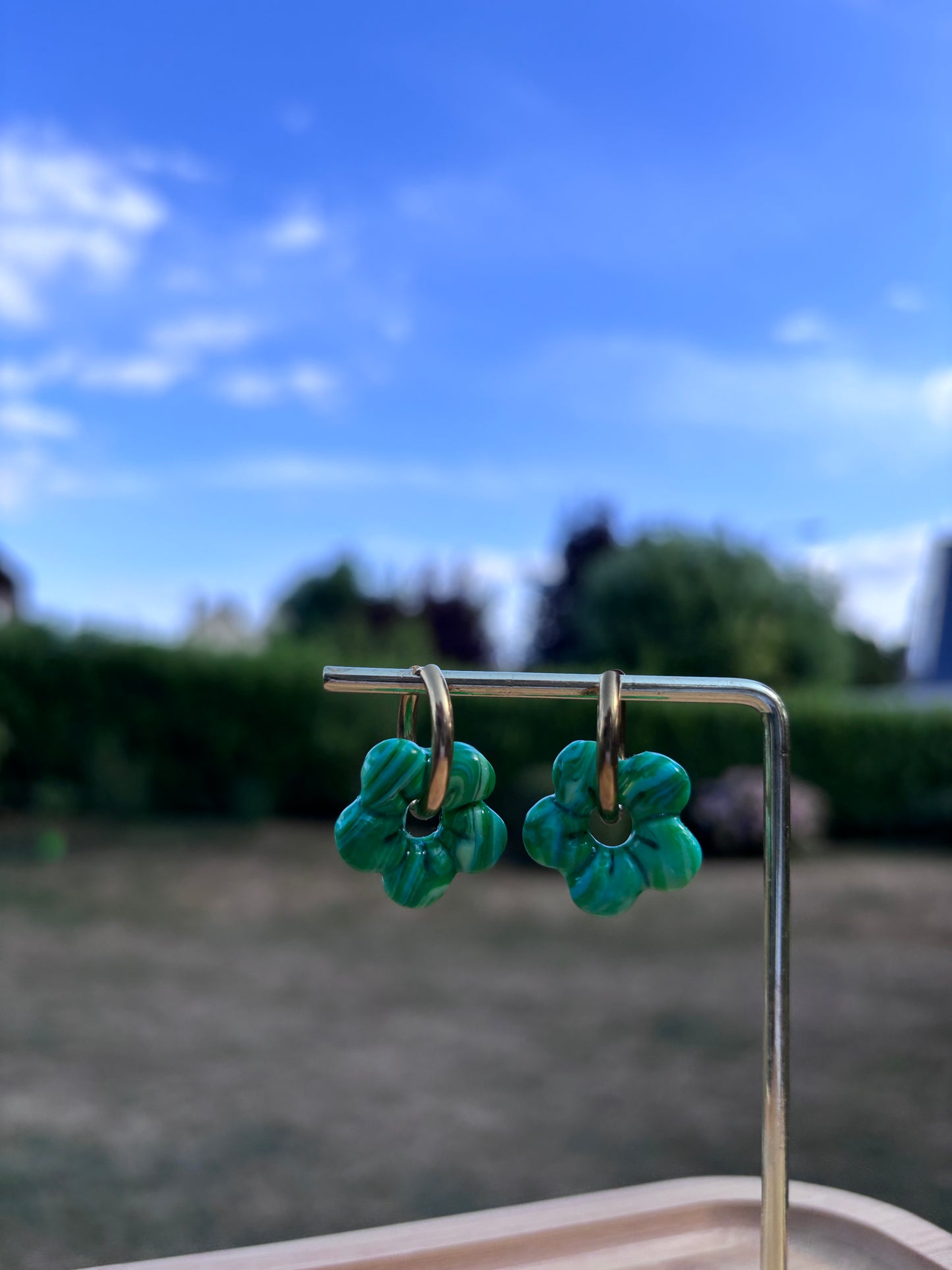 Créoles Capucine marbre vert | Théia Bijoux