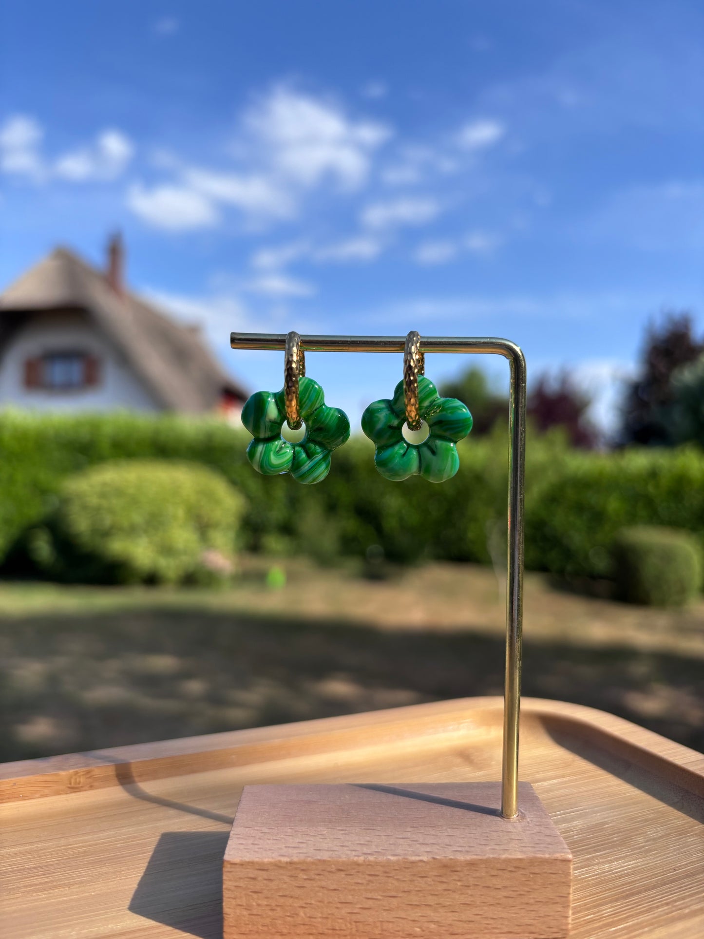 Créoles Capucine marbre vert | Théia Bijoux