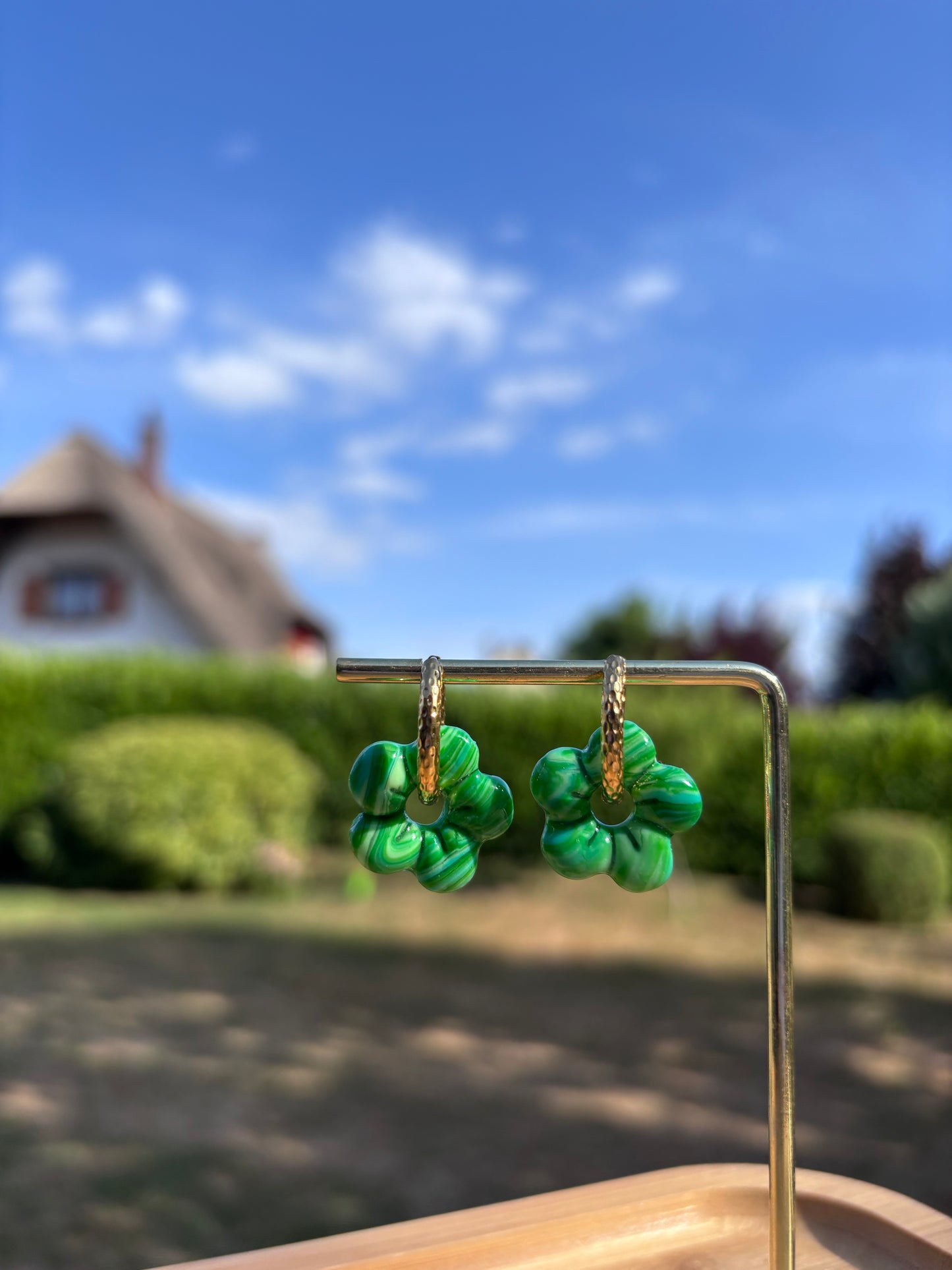 Créoles Capucine marbre vert | Théia Bijoux