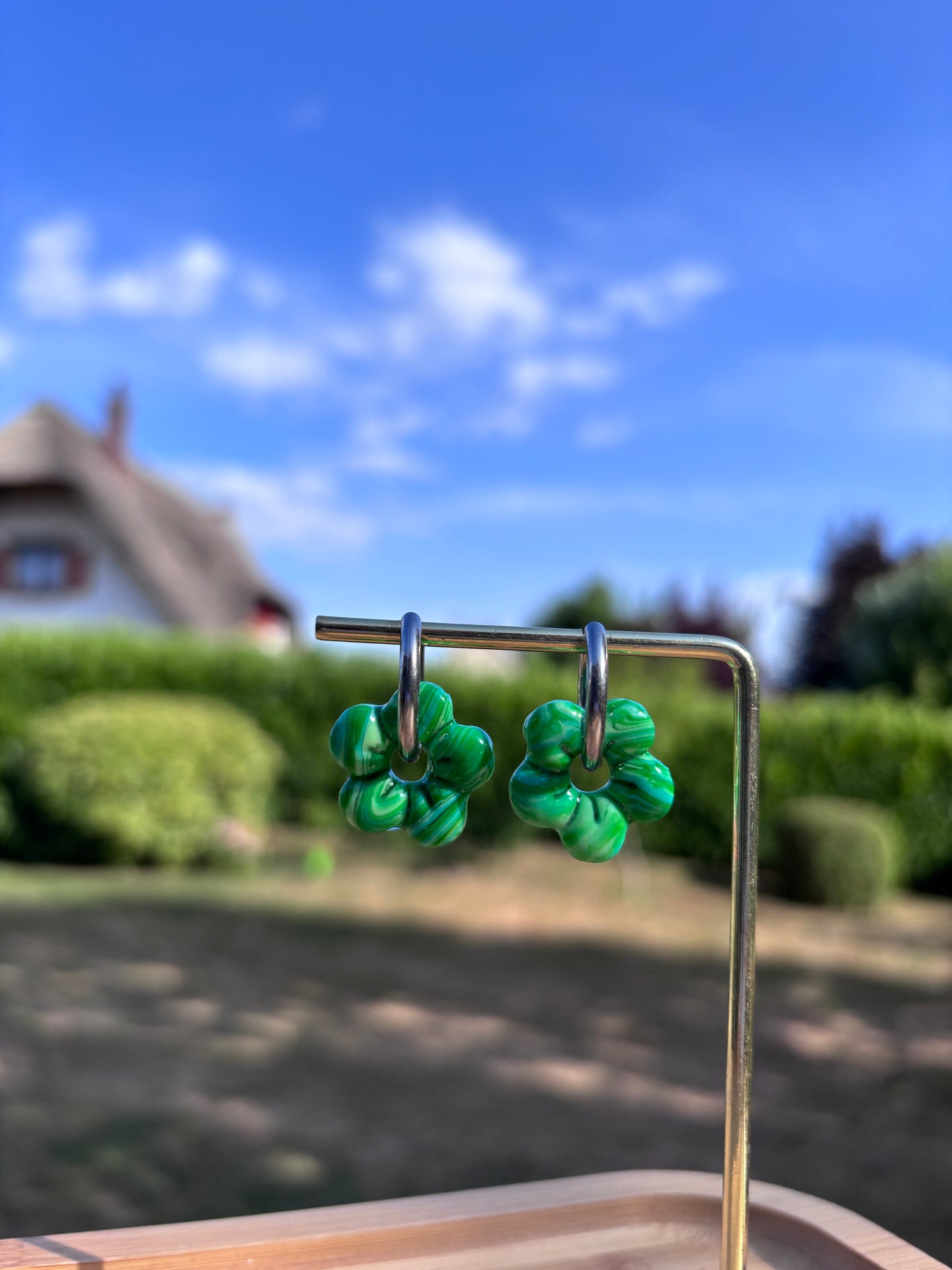 Créoles Capucine marbre vert | Théia Bijoux