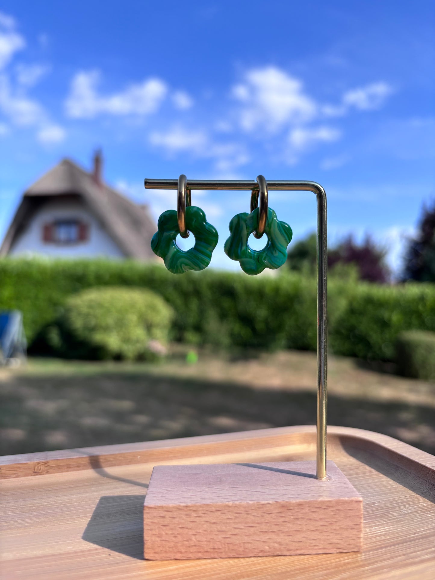 Créoles Jasmine marbre vert | Théia Bijoux