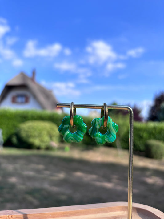 Créoles Jasmine marbre vert | Théia Bijoux