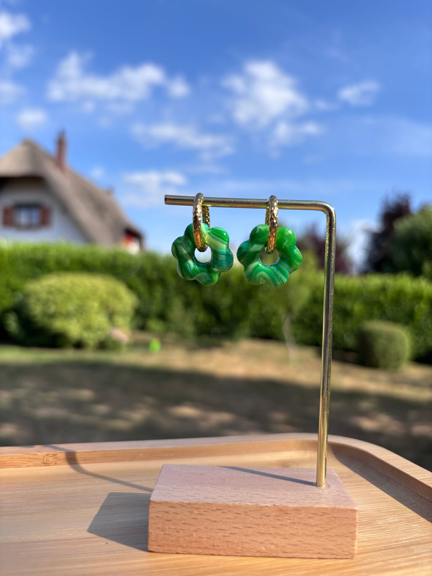 Créoles Jasmine marbre vert | Théia Bijoux