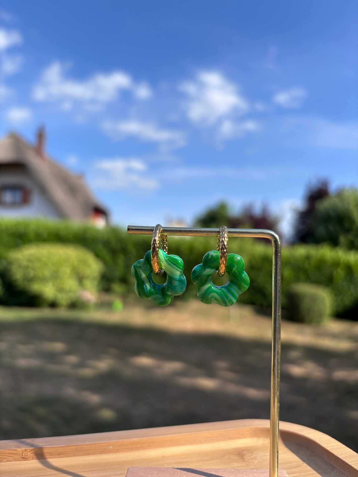 Créoles Jasmine marbre vert | Théia Bijoux