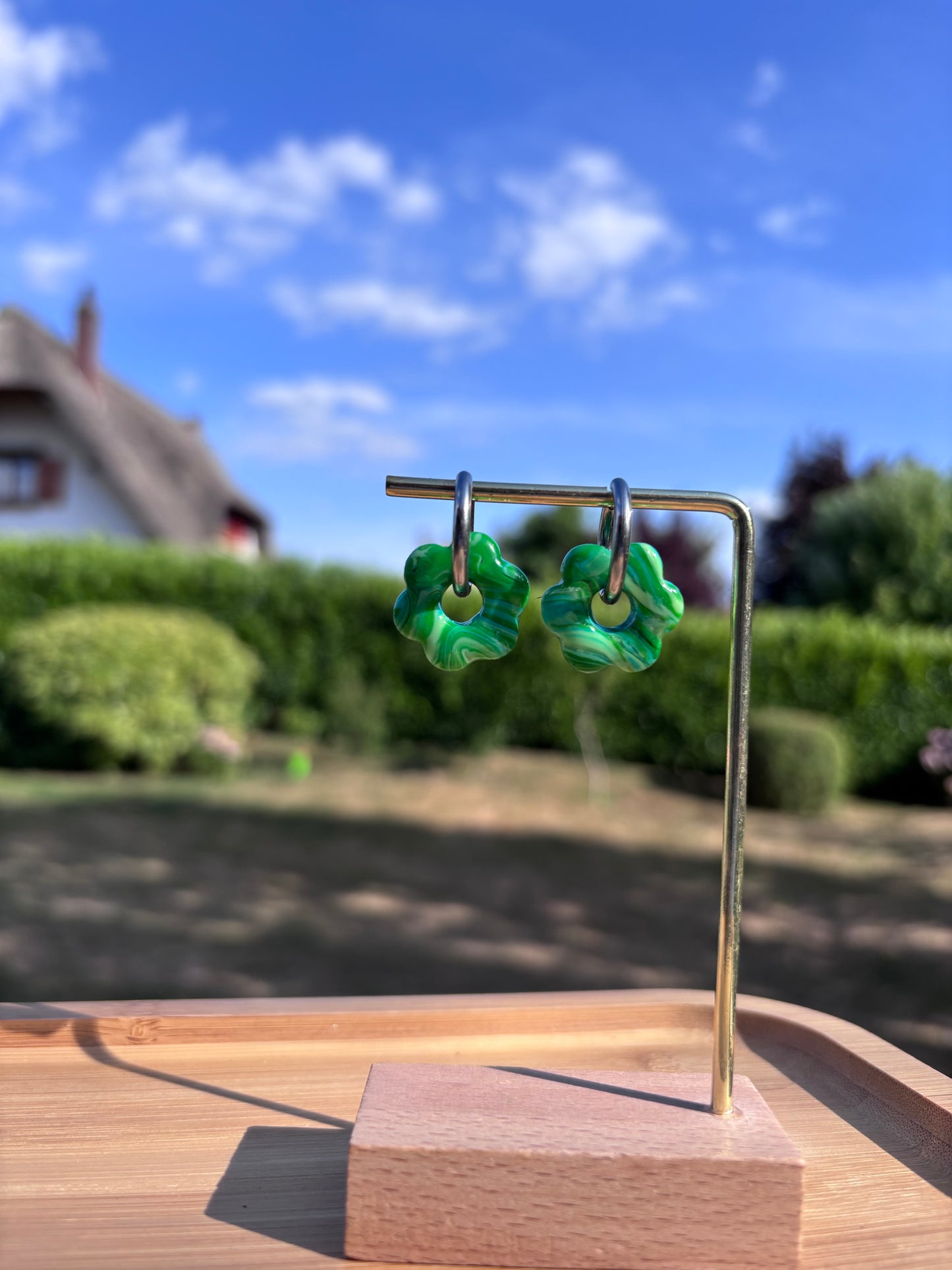 Créoles Jasmine marbre vert | Théia Bijoux
