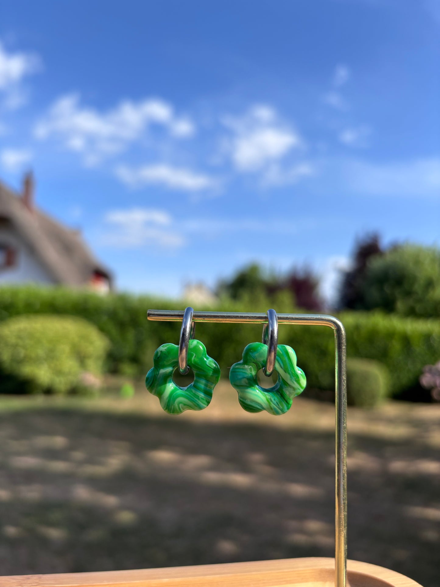 Créoles Jasmine marbre vert | Théia Bijoux