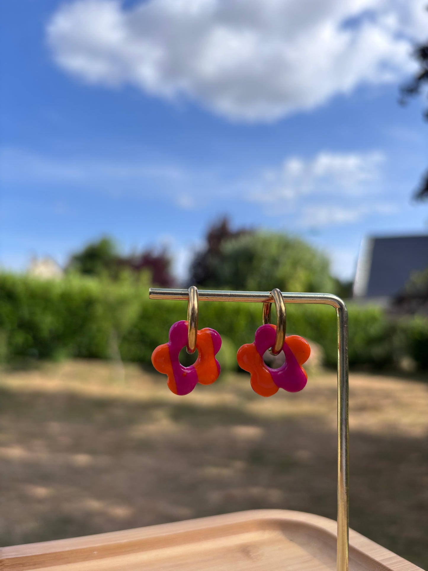 Créoles Margarita orange et rose | Théia Bijoux
