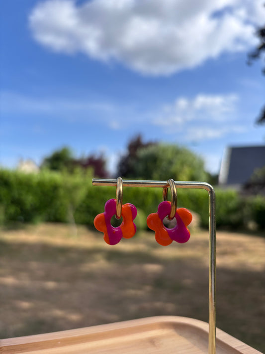 Créoles Margarita orange et rose | Théia Bijoux