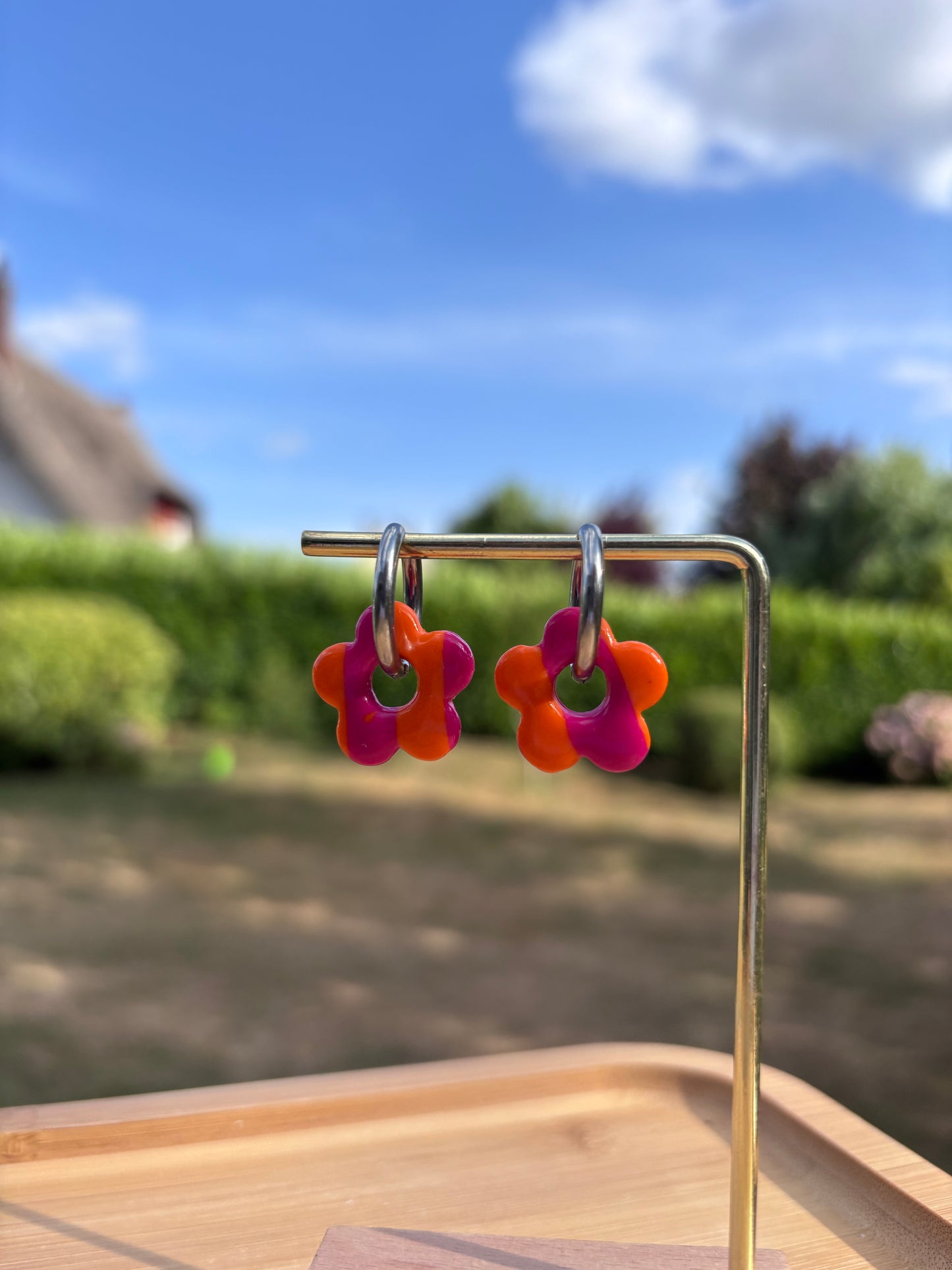 Créoles Margarita orange et rose | Théia Bijoux
