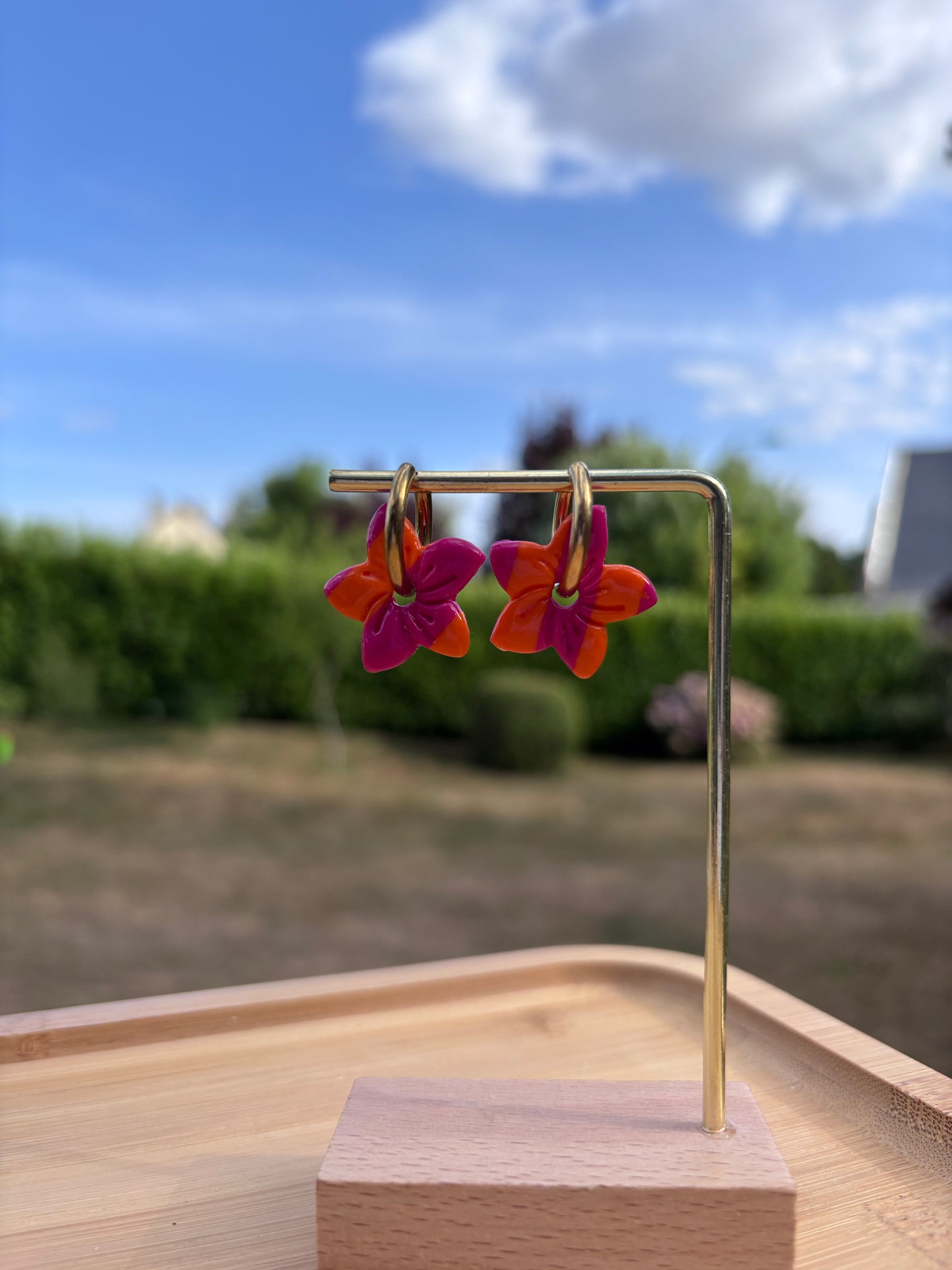 Créoles Garance rose et orange | Théia Bijoux