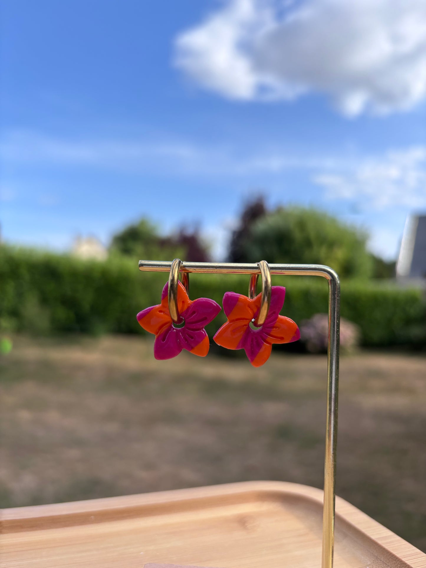 Créoles Garance rose et orange | Théia Bijoux
