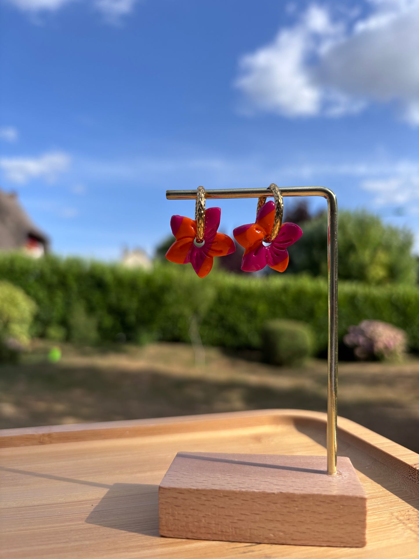 Créoles Garance rose et orange | Théia Bijoux