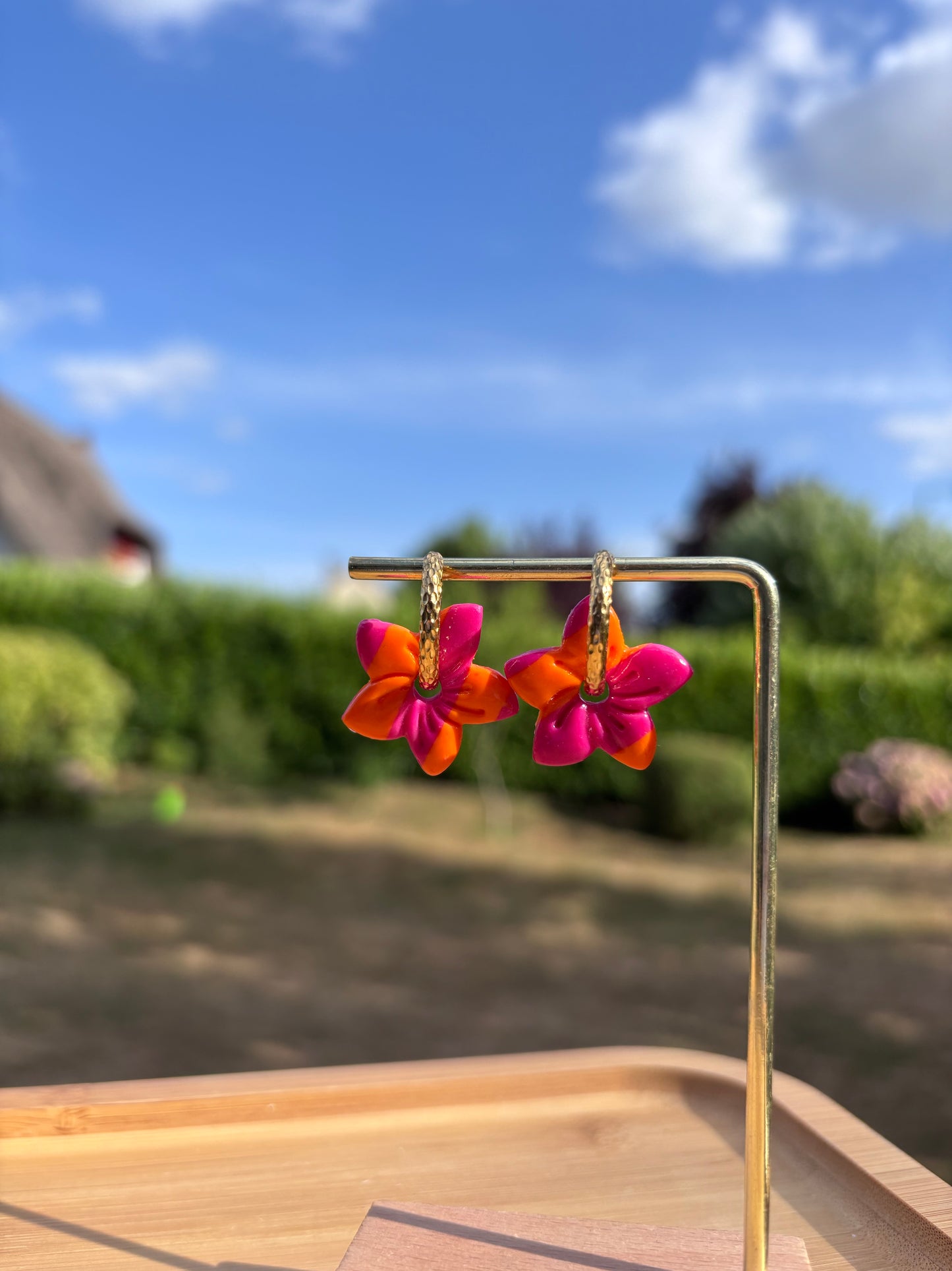 Créoles Garance rose et orange | Théia Bijoux