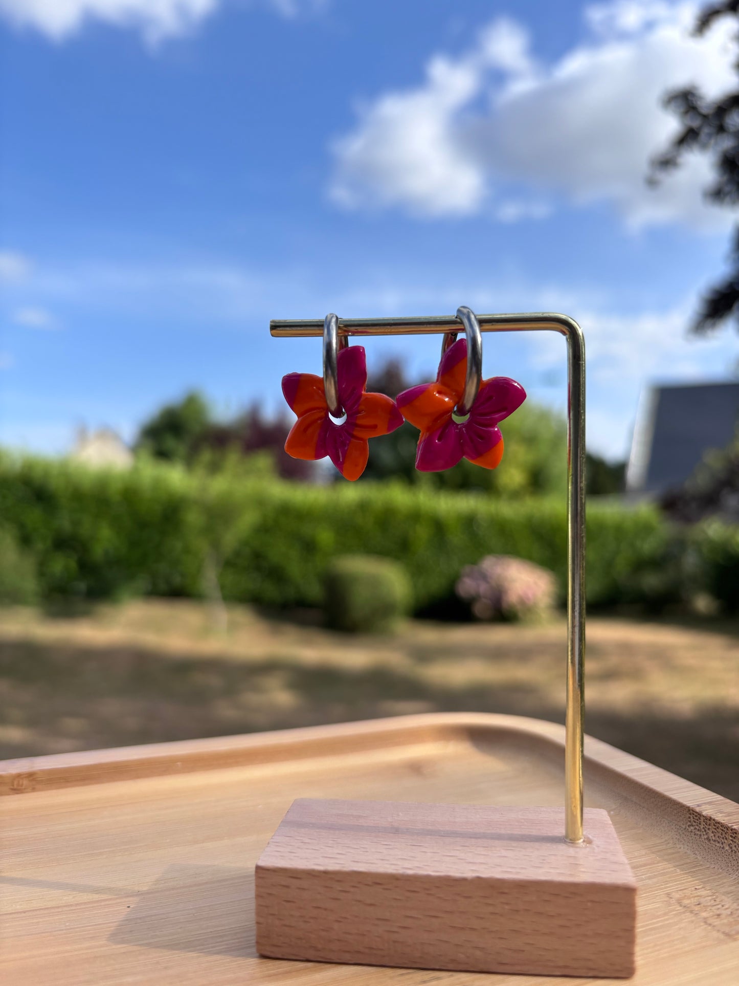 Créoles Garance rose et orange | Théia Bijoux