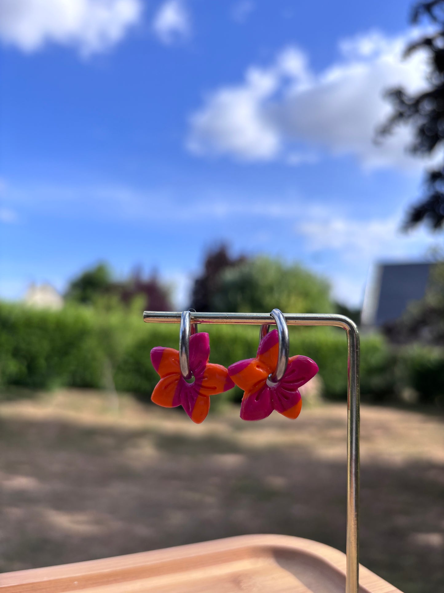 Créoles Garance rose et orange | Théia Bijoux