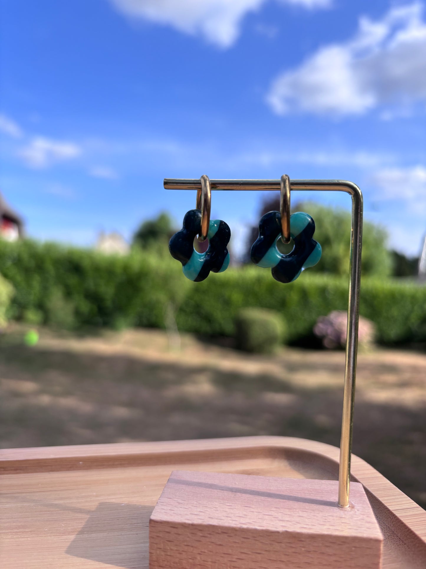 Créoles Margarita rayées vertes| Théia Bijoux