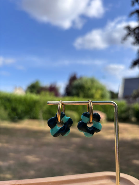 Créoles Margarita rayées vertes| Théia Bijoux
