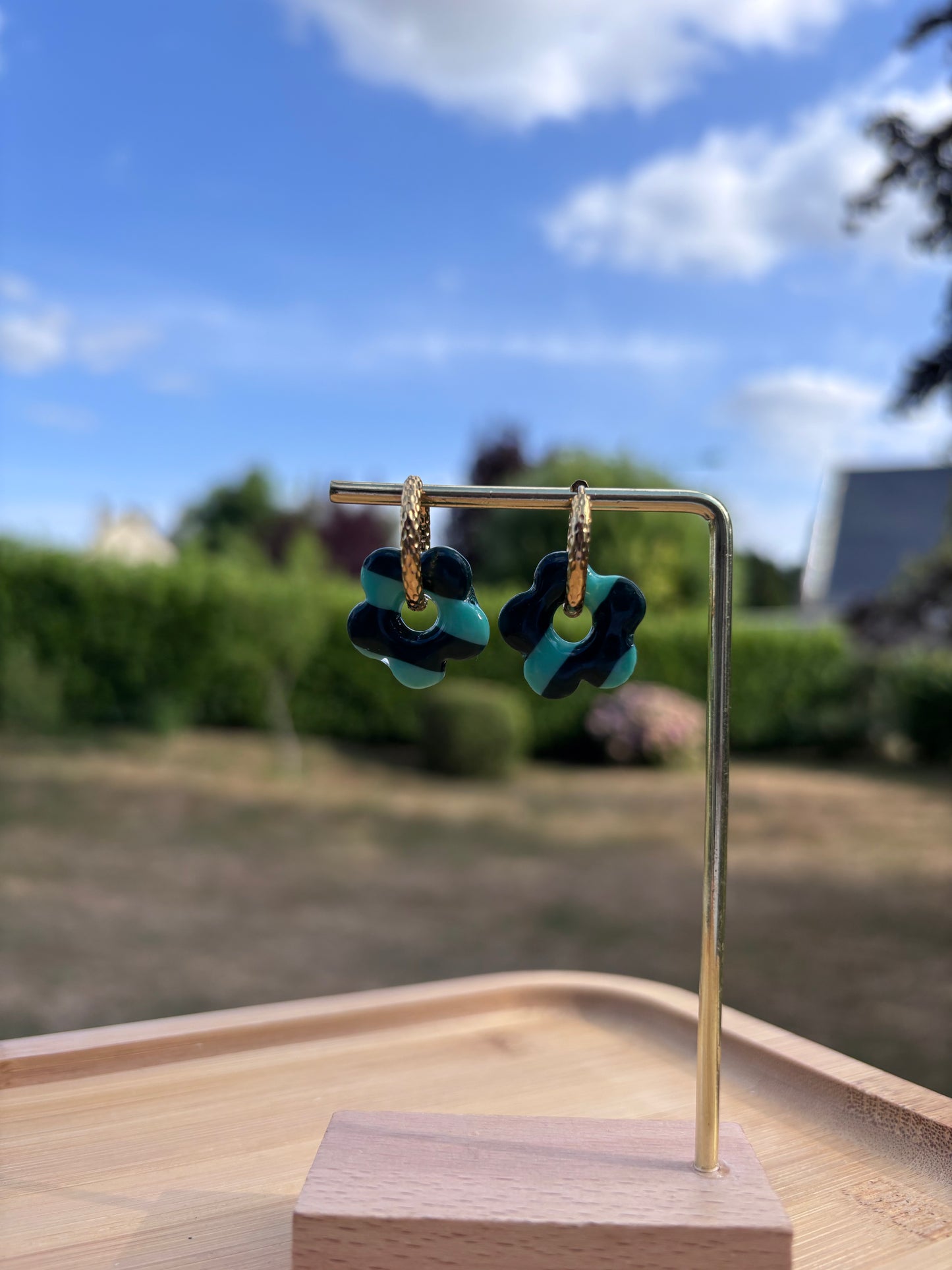 Créoles Margarita rayées vertes| Théia Bijoux