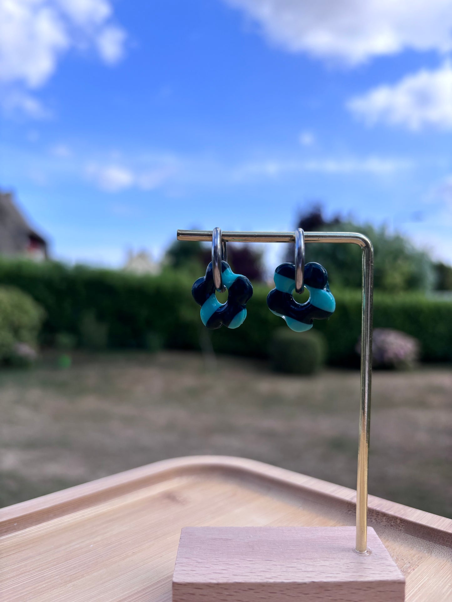 Créoles Margarita rayées vertes| Théia Bijoux