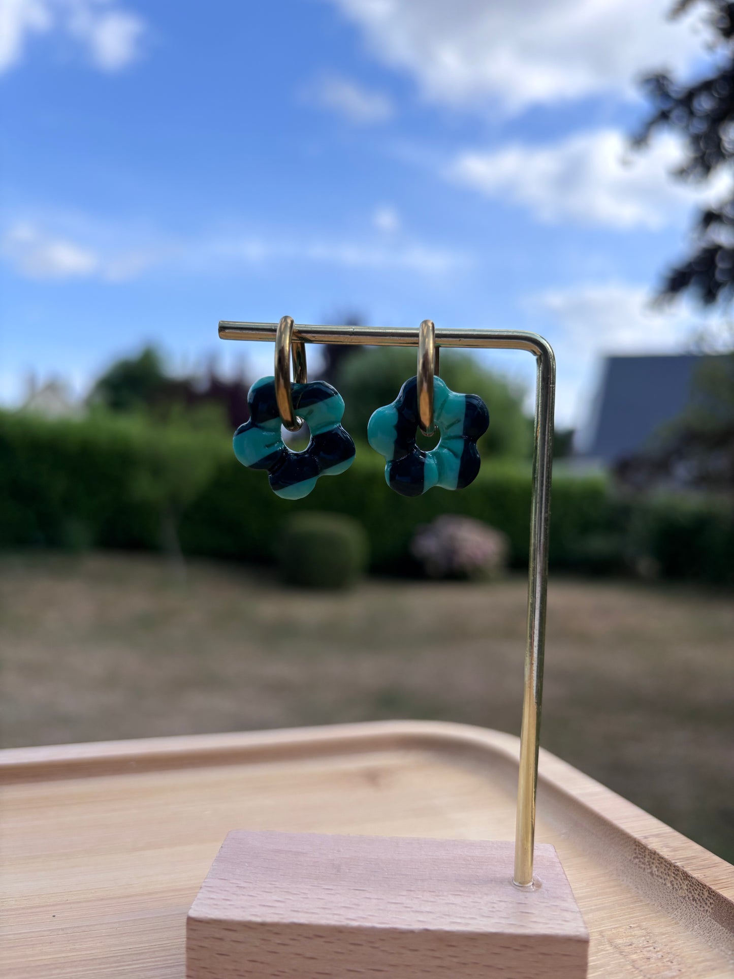Créoles Capucine rayées vertes | Théia Bijoux