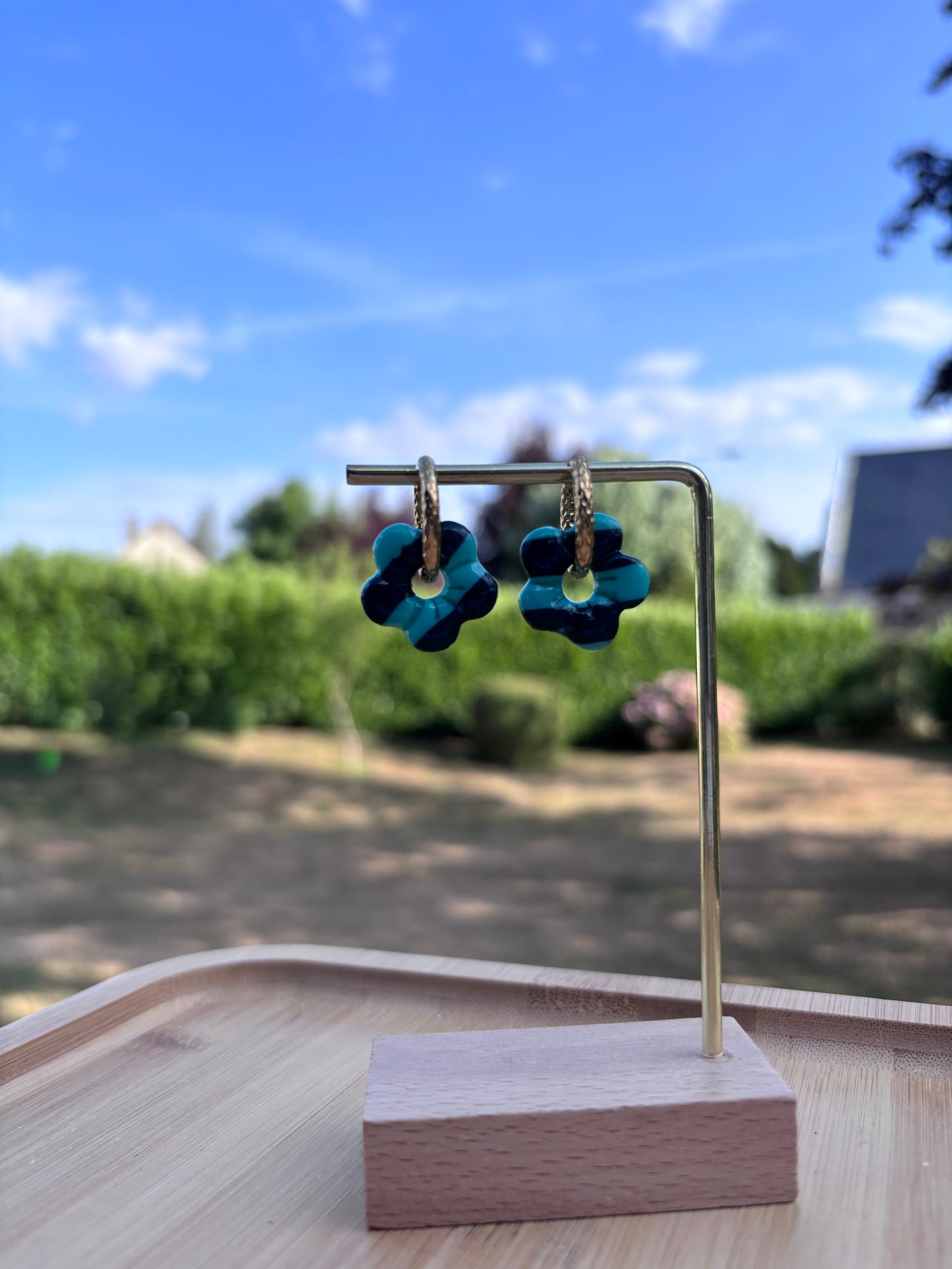 Créoles Capucine rayées vertes | Théia Bijoux