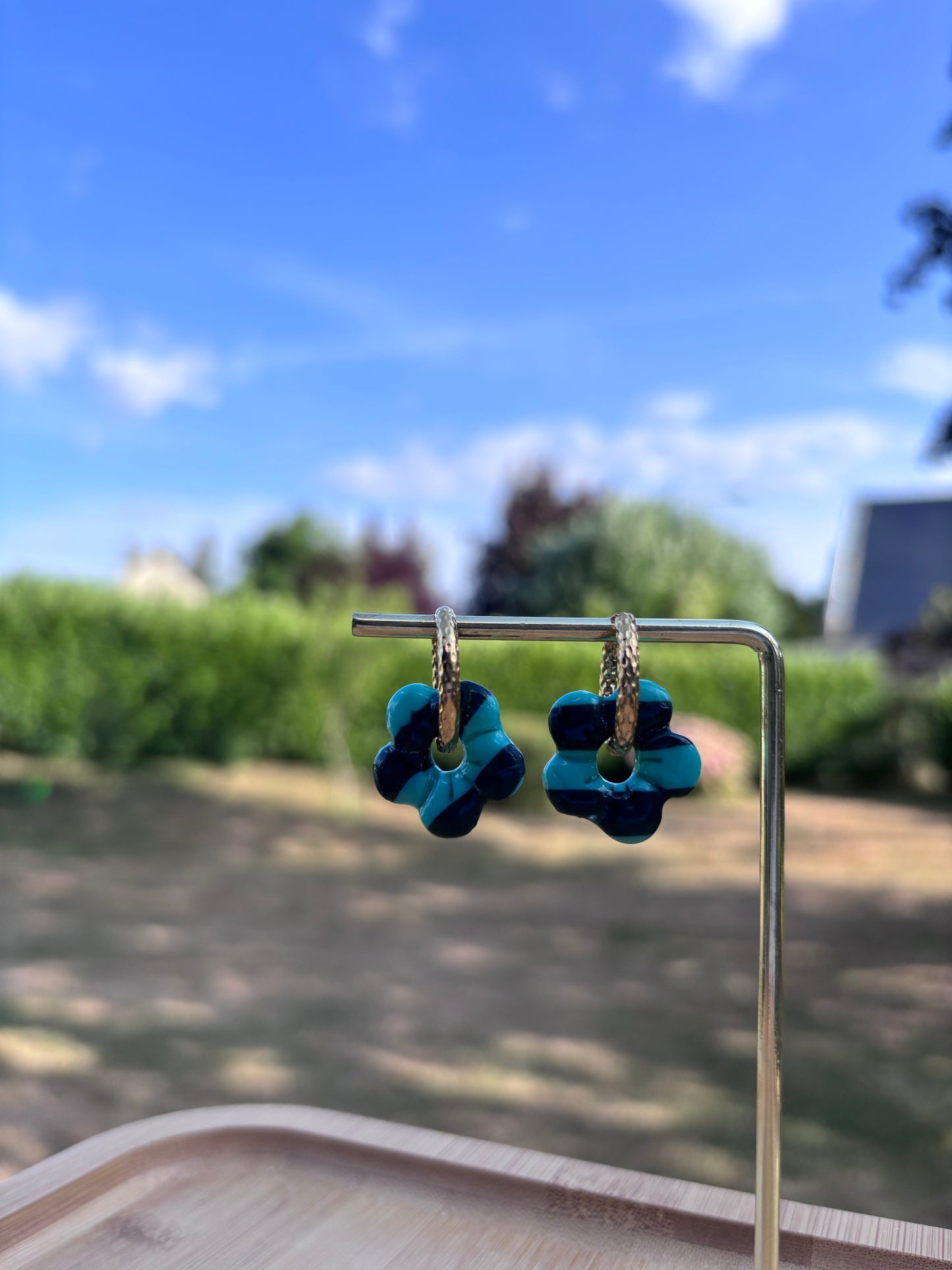 Créoles Capucine rayées vertes | Théia Bijoux