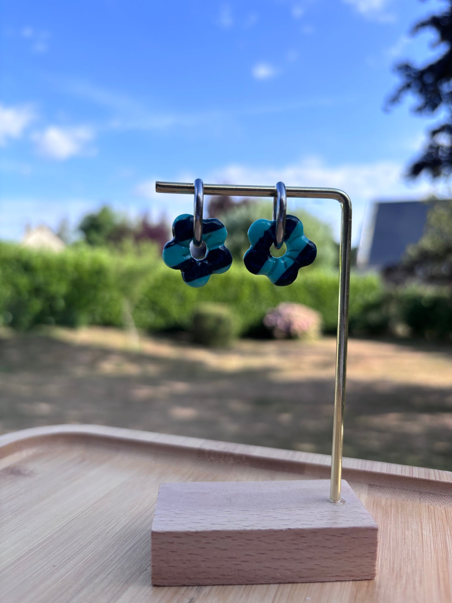 Créoles Capucine rayées vertes | Théia Bijoux