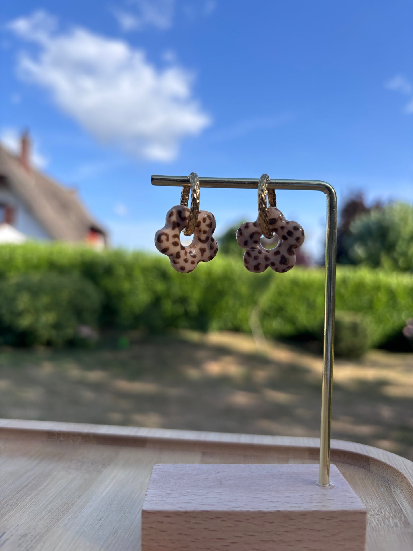Créoles Margarita léopard beige | Théia Bijoux