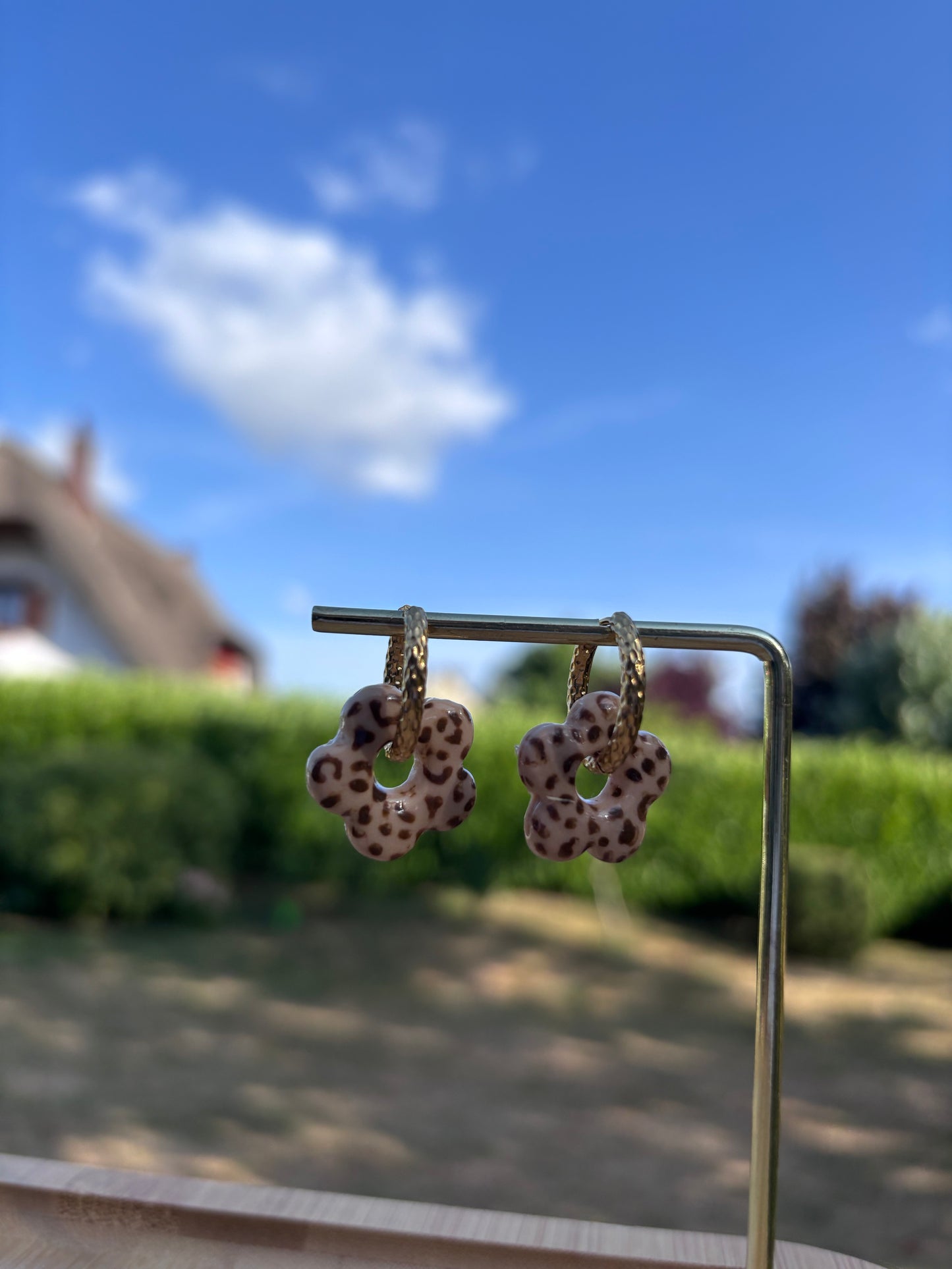 Créoles Margarita léopard beige | Théia Bijoux