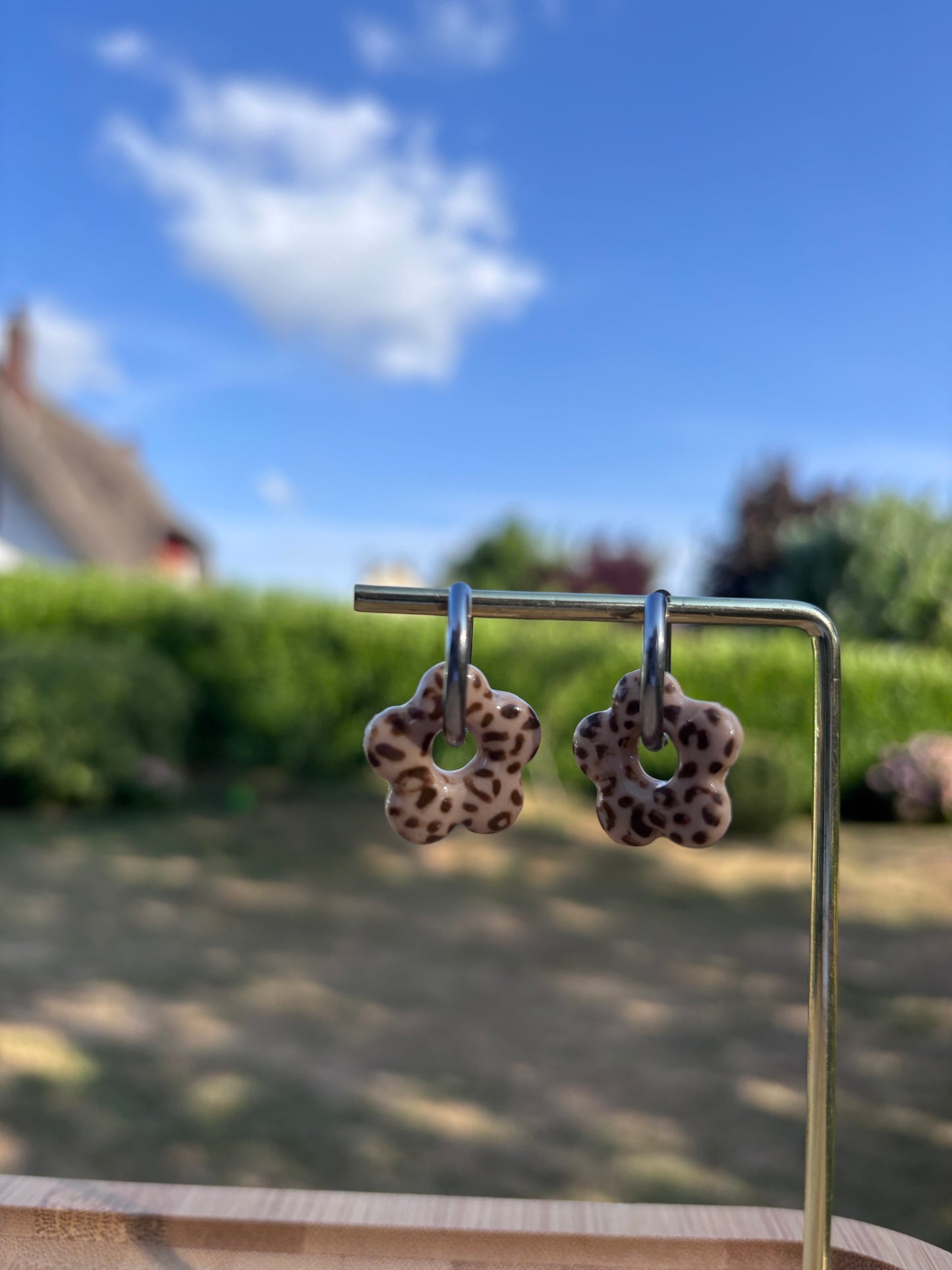 Créoles Margarita léopard beige | Théia Bijoux