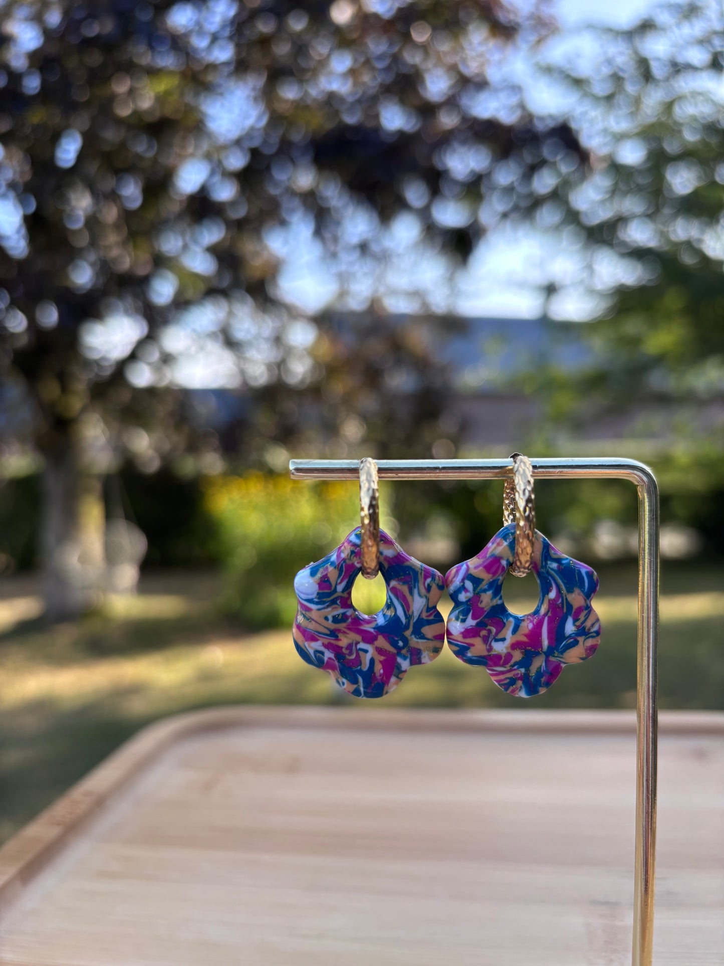 Créoles Lou marbré bleu | Théia Bijoux