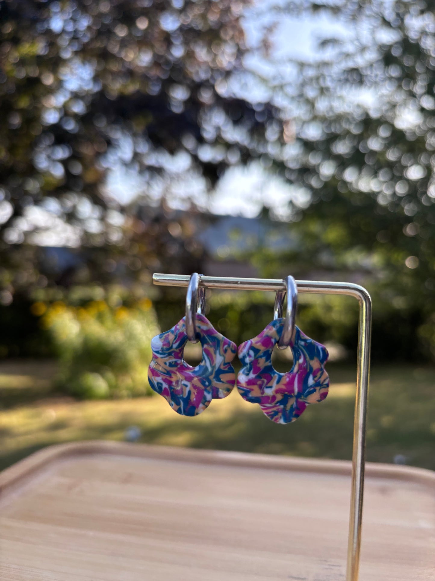 Créoles Lou marbré bleu | Théia Bijoux
