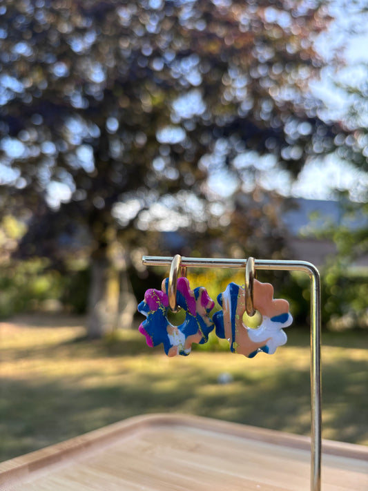 Créoles Lila orange et bleu | Théia Bijoux