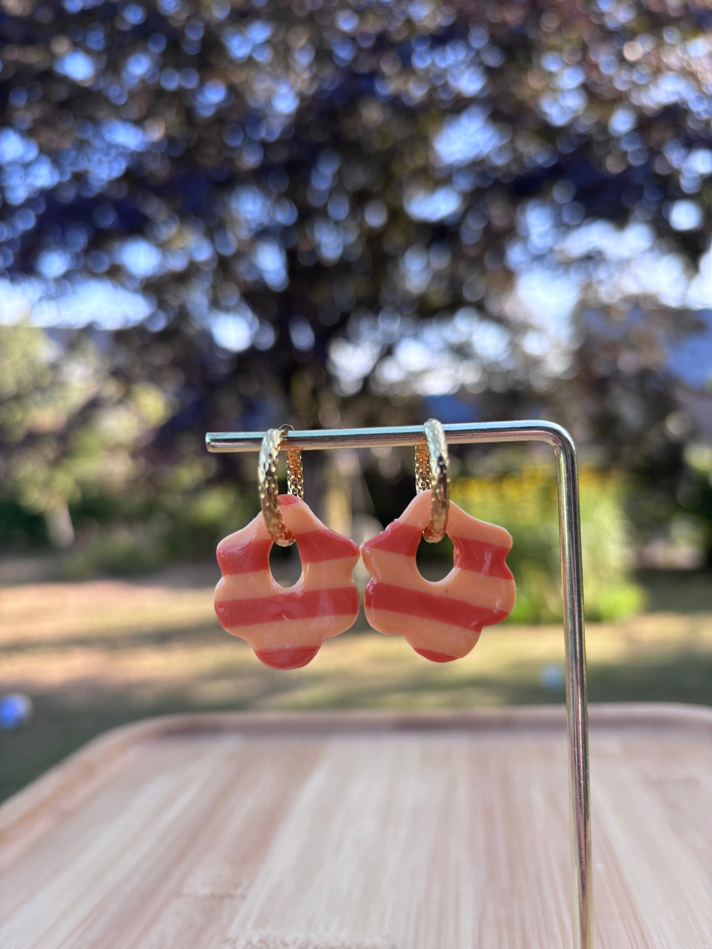 Créoles Lou rayée orange | Théia Bijoux