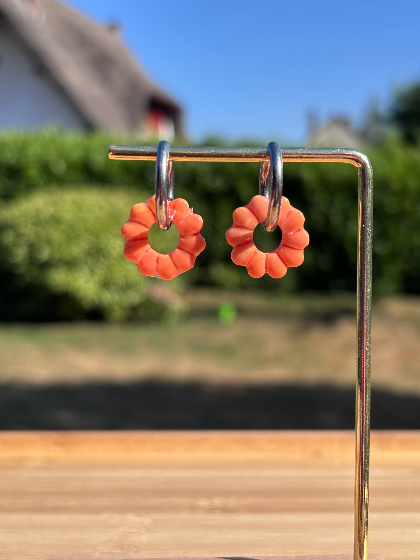 Créoles Rose orange | Théia Bijoux